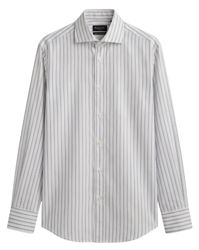Massimo Dutti White/Purple Striped Cotton Dress Shirt