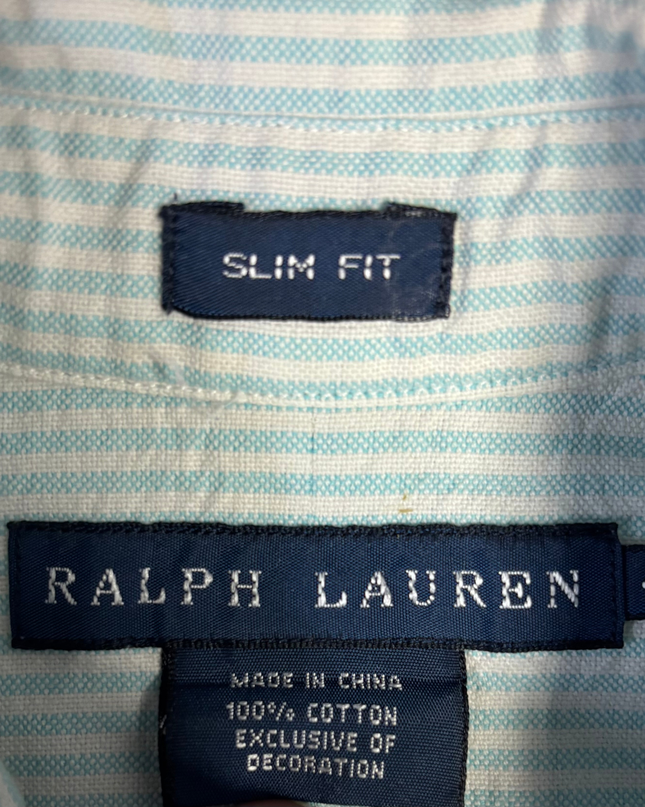 Ralph Lauren Light Blue/White Striped Slim Fit Button-Down Shirt
