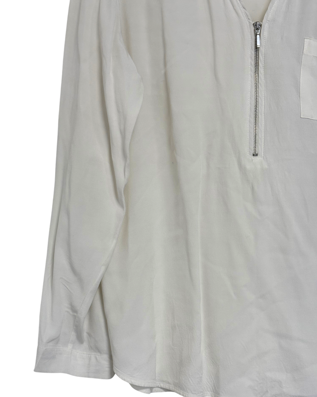 LE CHÂTEAU White Zip-Neck Pocket Blouse