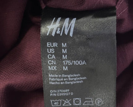 H&M Maroon Slim Fit Long Sleeve Button-Down Shirt