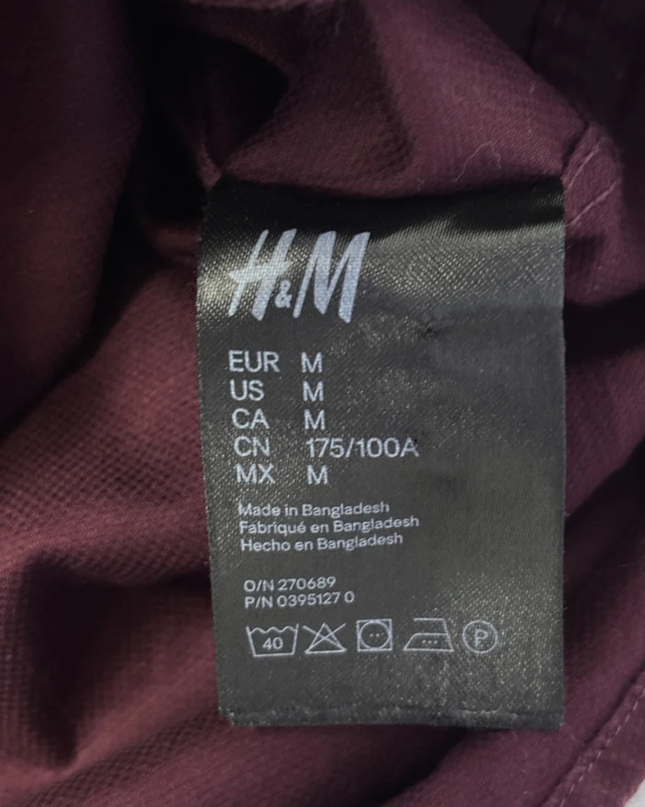 H&M Maroon Slim Fit Long Sleeve Button-Down Shirt