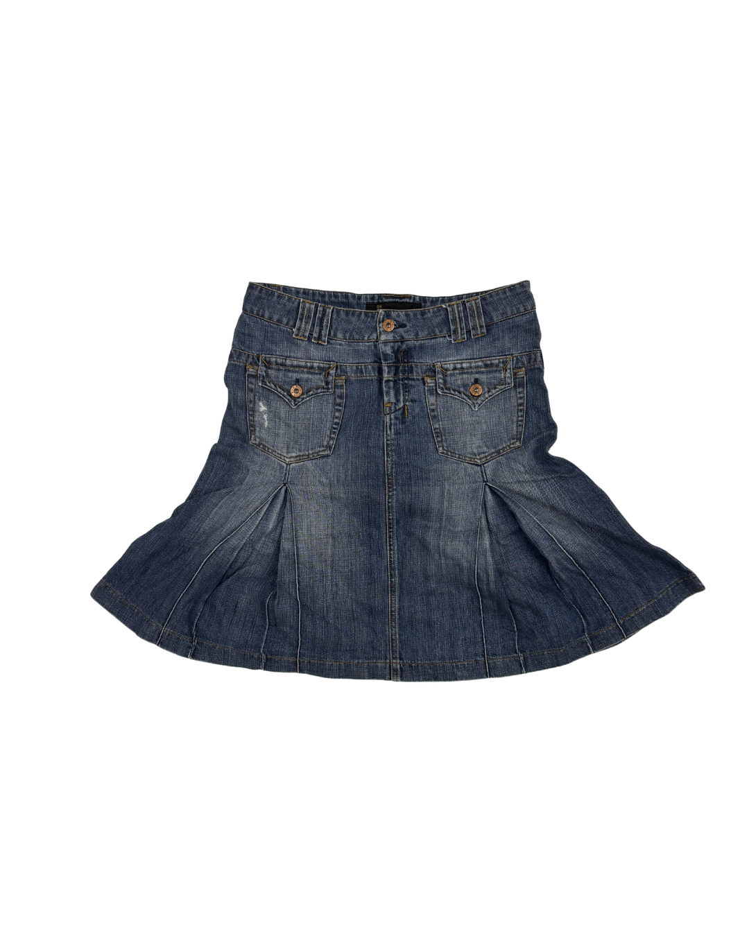 BUS Urban Wear Dark Wash Pleated Flare Denim Skirt - L | Waist: 30"