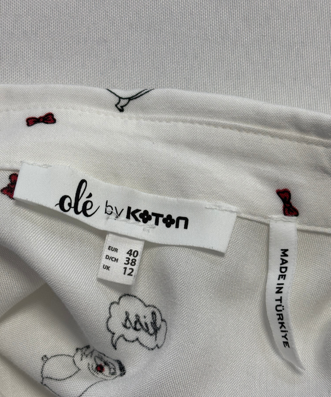 Olé by Koton White Pug Print Graphic Button-Down Shirt