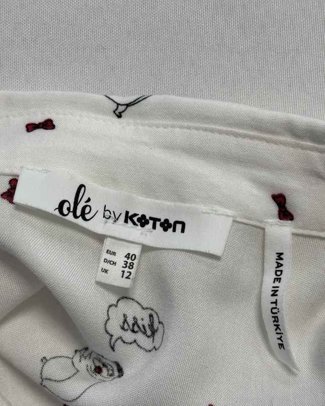 Olé by Koton White Pug Print Graphic Button-Down Shirt