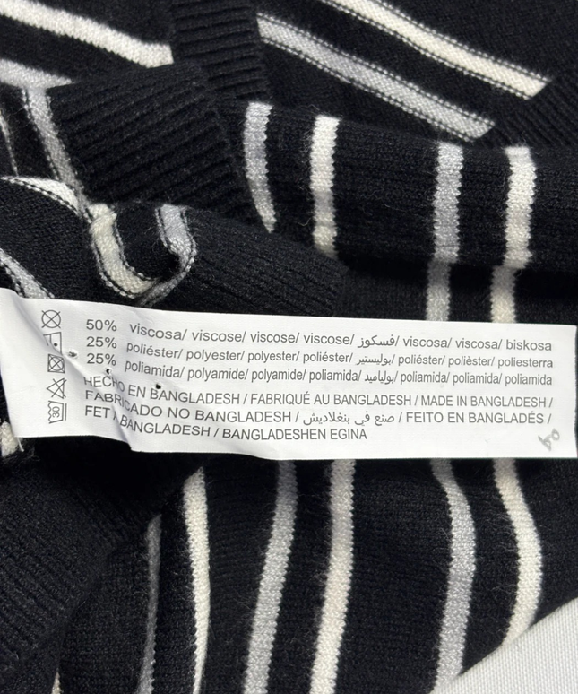Lefties Black Striped Button-Down V-Neck Cardigan