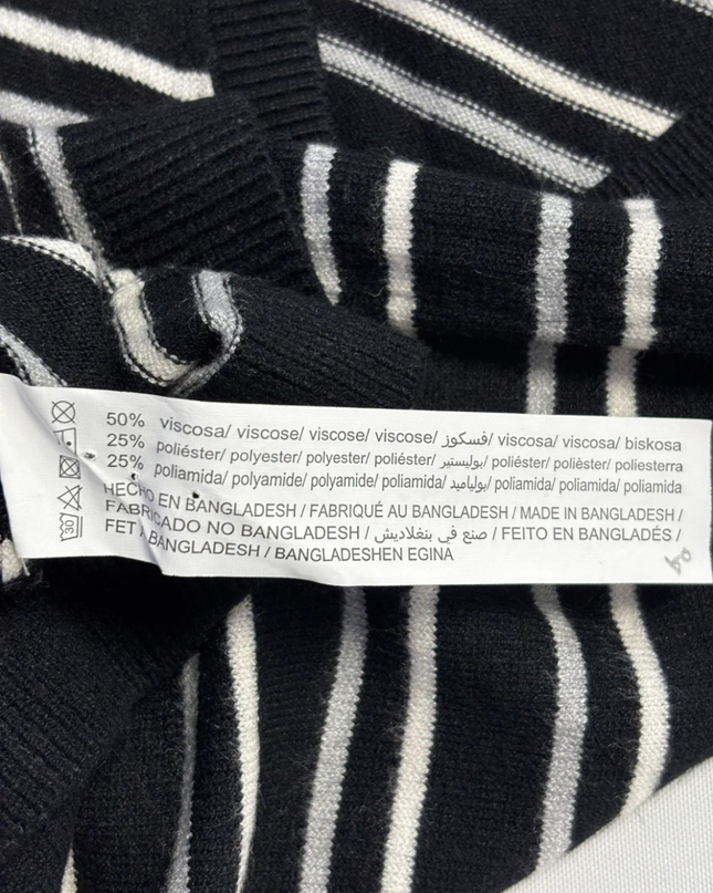 Lefties Black Striped Button-Down V-Neck Cardigan