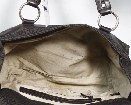 DKNY Brown Monogram Canvas and Leather Satchel Bag