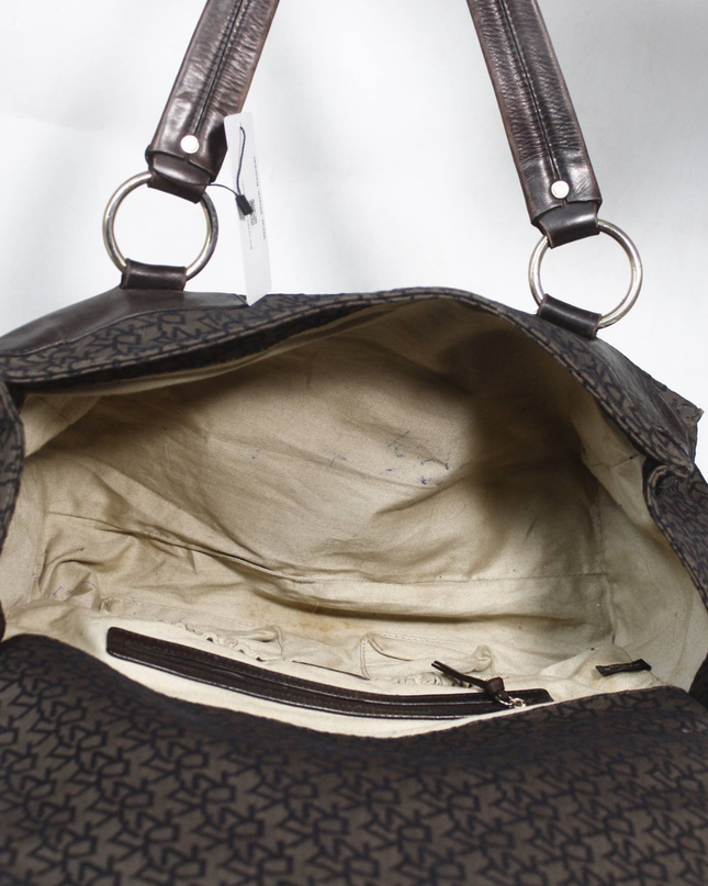 DKNY Brown Monogram Canvas and Leather Satchel Bag