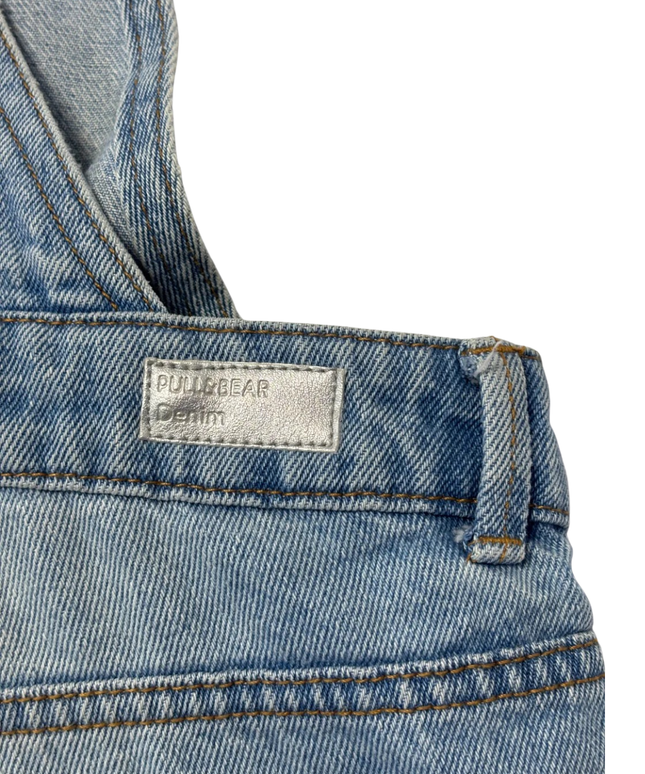 Pull & Bear Blue Distressed Denim Overall Shorts