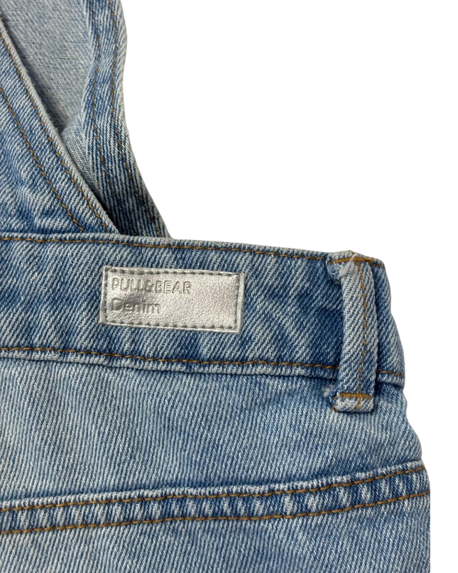 Pull & Bear Blue Distressed Denim Overall Shorts