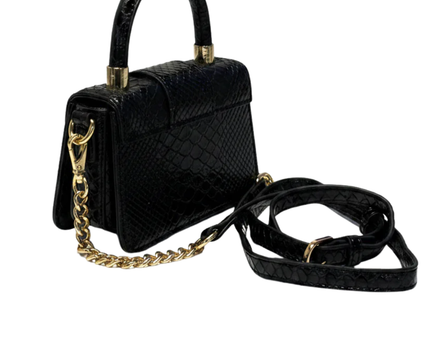 Roccobarocco Black Snakeskin-Embossed Mini Top-Handle Bag