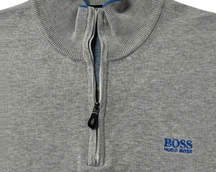 Hugo Boss Grey Quarter-Zip Cotton Blend Sweater