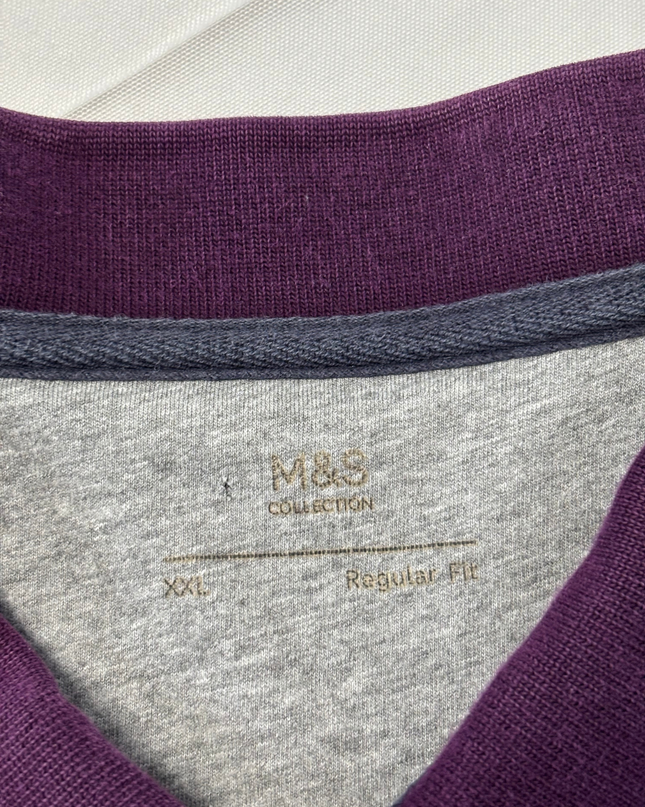 M&S Purple Long Sleeve Cotton Polo Shirt
