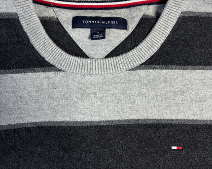 Tommy Hilfiger Grey Striped Crew Neck Sweater