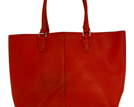 DKNY Bright Red Saffiano-Style Leather Gold Logo Structured Tote Bag