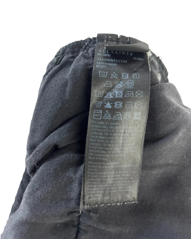AllSaints Faded Black Distressed Denim Shorts