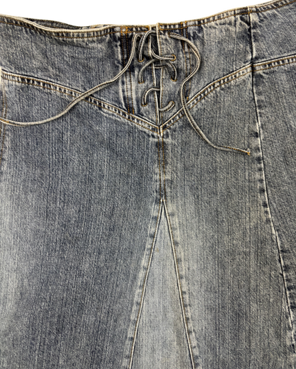 H&M Divided Lace-Up Waist Denim A-Line Skirt - L | Waist: 32"