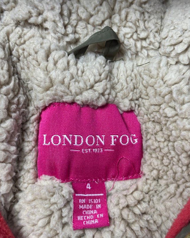 London Fog Olive Green Hooded Puffer Jacket with Faux Fur Trim