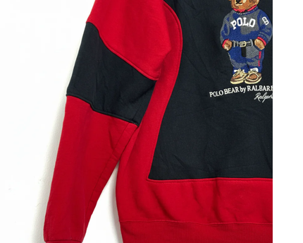 Reworked Polo Ralph Lauren Red Polo Bear Colorblock Sweatshirt
