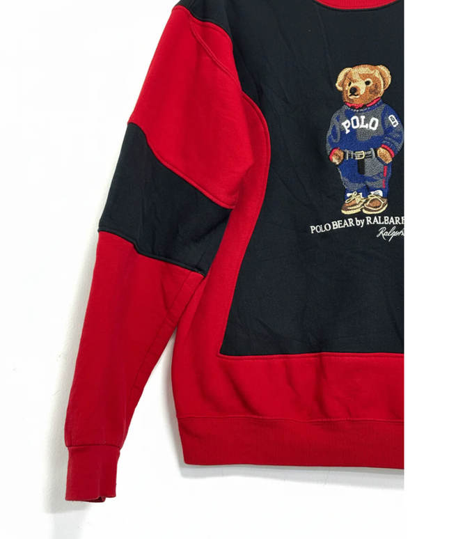Reworked Polo Ralph Lauren Red Polo Bear Colorblock Sweatshirt
