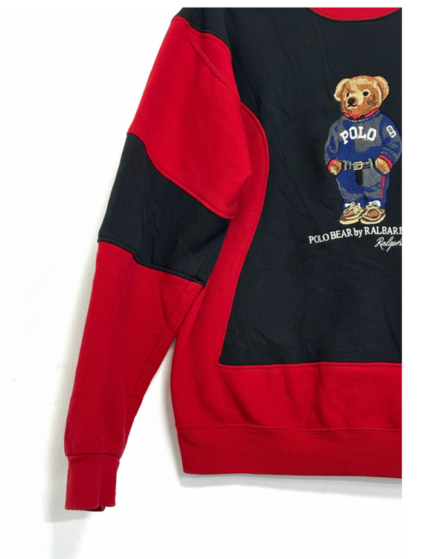 Reworked Polo Ralph Lauren Red Polo Bear Colorblock Sweatshirt