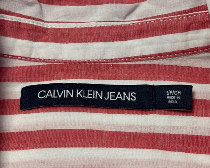 Calvin Klein Jeans Red/White Striped Short Sleeve Button-Down Shirt