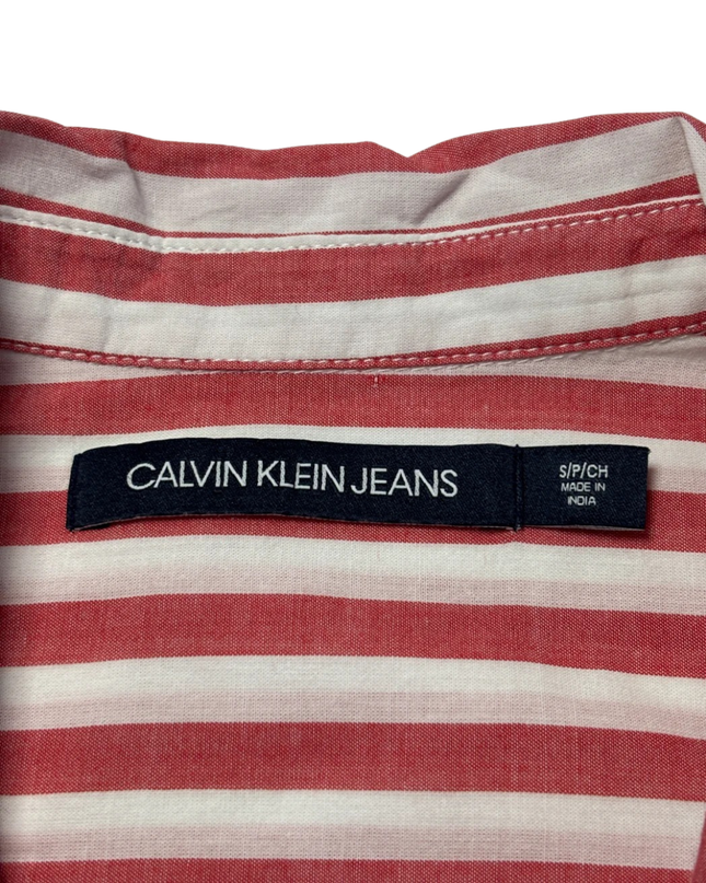 Calvin Klein Jeans Red/White Striped Short Sleeve Button-Down Shirt