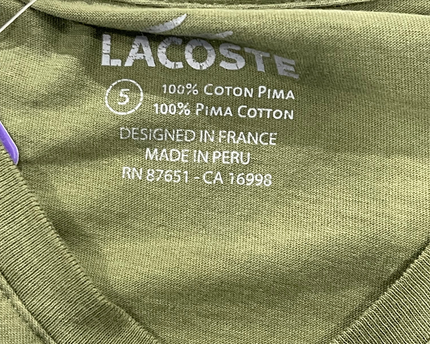Lacoste Olive Green V-Neck Pima Cotton T-Shirt
