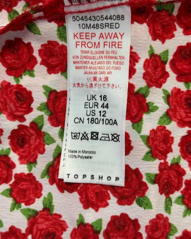 Topshop Red Floral Ruffle Mini Dress with Tie Front