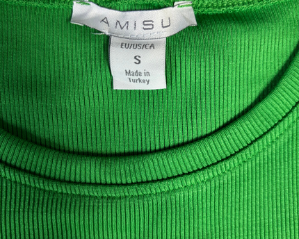 AMISU Green Ribbed Tie-Front Short Sleeve Crop Top