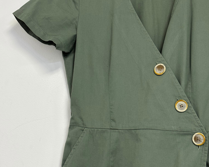 Reserved Olive Green Short Sleeve Button-Down Mini Dress