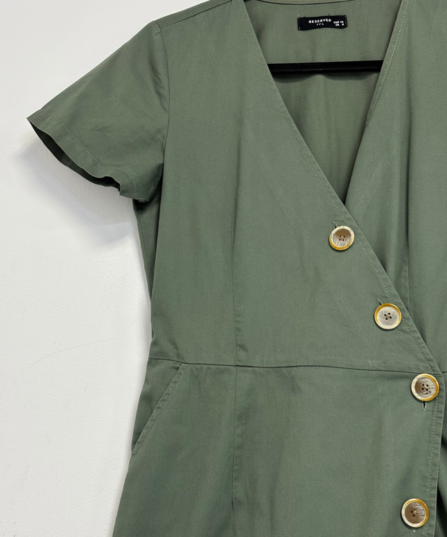 Reserved Olive Green Short Sleeve Button-Down Mini Dress