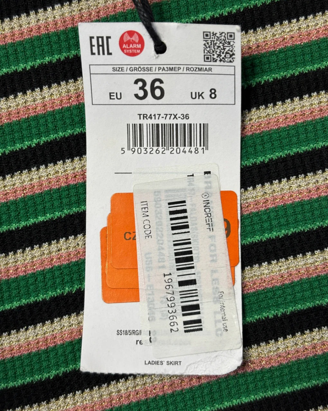 Reserved Green/Multicolor Striped Knit Midi Skirt W/Tags