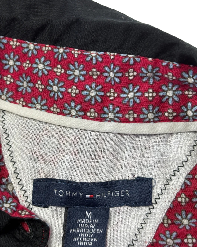 Tommy Hilfiger Black Short Sleeve Button-Down Shirt with Floral Trim
