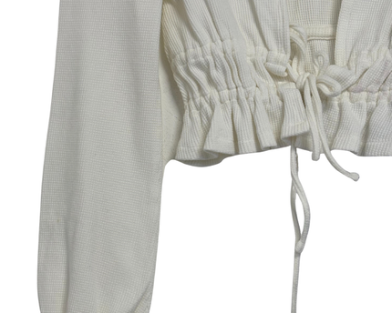 Princess Polly White Waffle Knit Tie-Front Crop Top