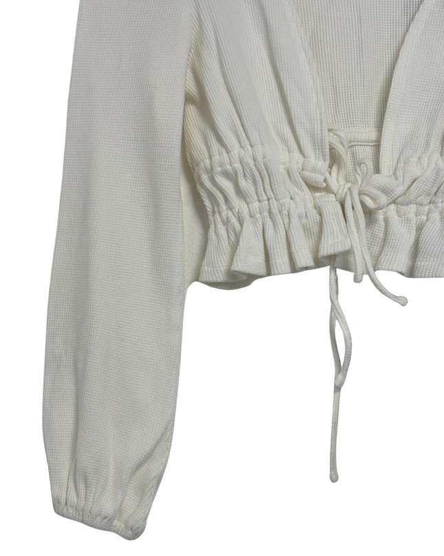 Princess Polly White Waffle Knit Tie-Front Crop Top