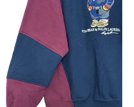 Reworked Polo Ralph Lauren Burgundy and Navy Polo Bear Sweatshirt