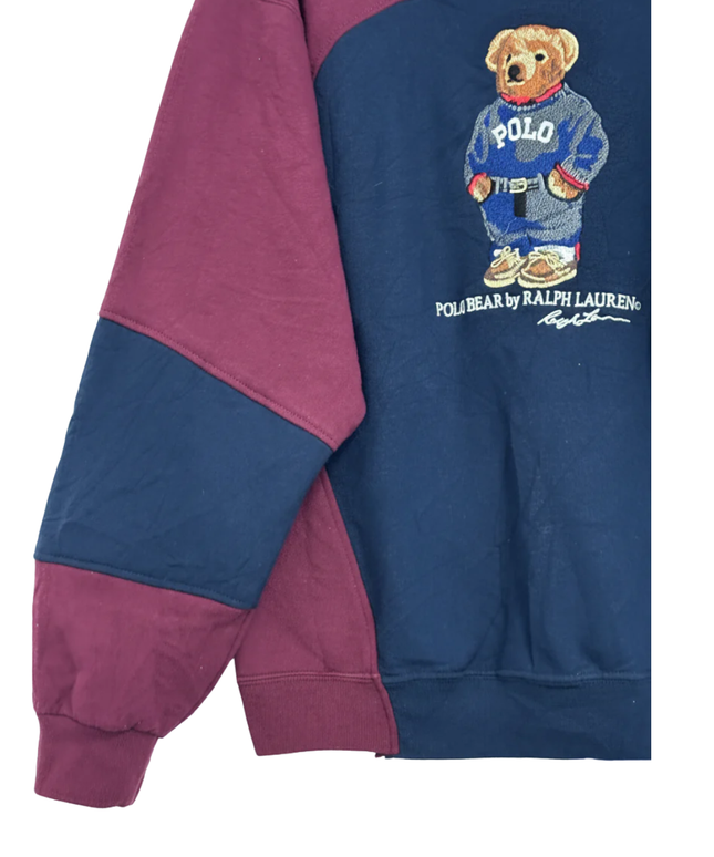 Reworked Polo Ralph Lauren Burgundy and Navy Polo Bear Sweatshirt