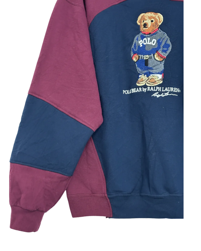 Reworked Polo Ralph Lauren Burgundy and Navy Polo Bear Sweatshirt