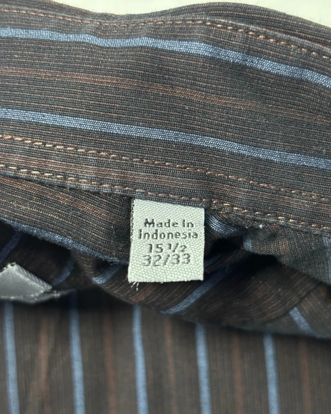 DKNY Brown Striped Slim Fit Long Sleeve Button Down Shirt