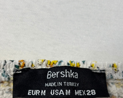 Bershka White Floral Smocked Two-Piece Crop Top