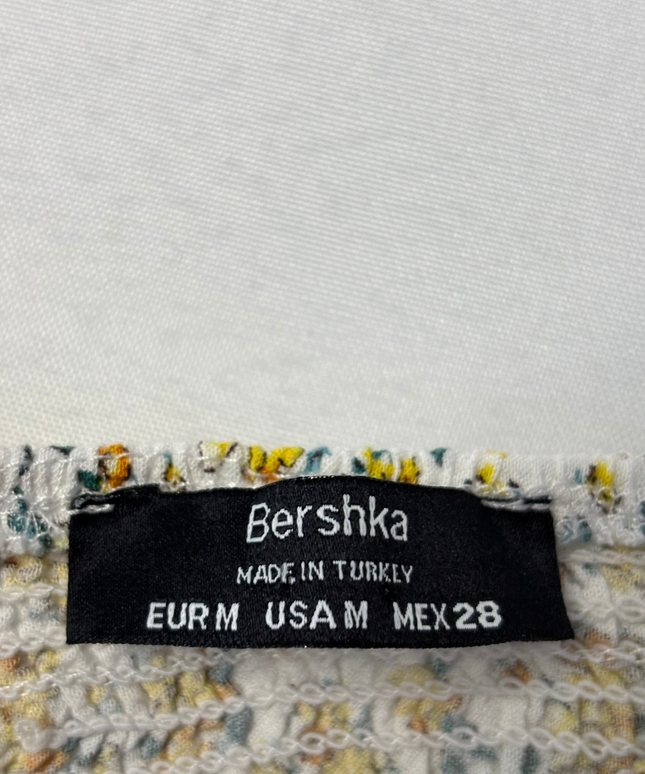 Bershka White Floral Smocked Two-Piece Crop Top
