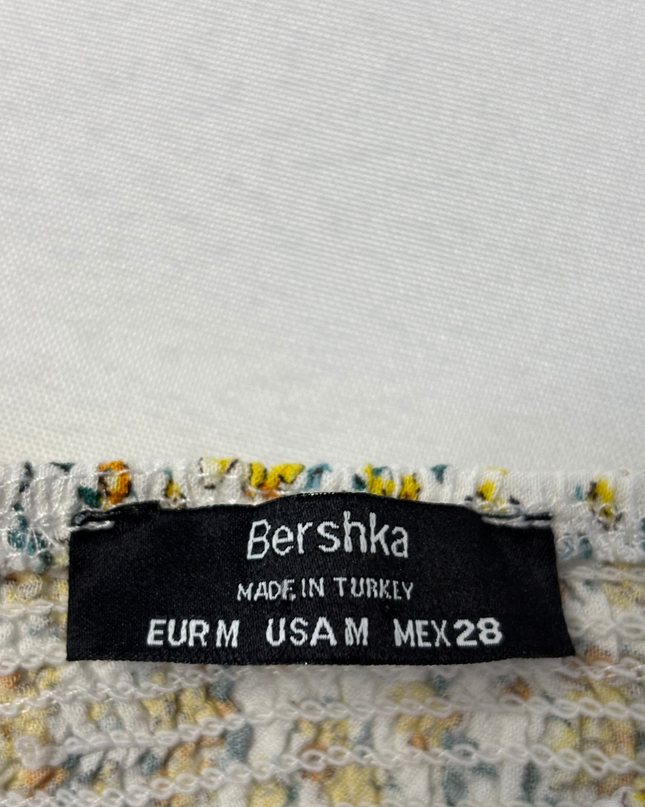 Bershka White Floral Smocked Two-Piece Crop Top