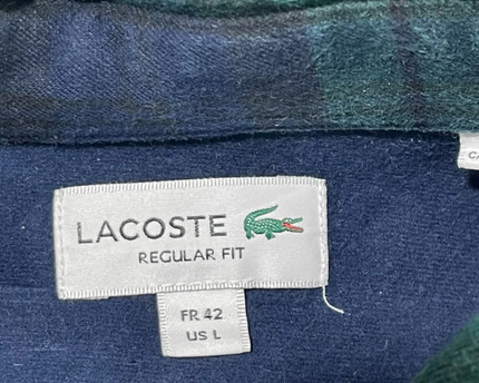 Lacoste Green/Navy Plaid Long-Sleeve Regular Fit Cotton Shirt