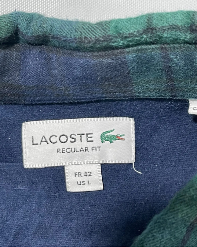 Lacoste Green/Navy Plaid Long-Sleeve Regular Fit Cotton Shirt