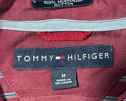 Tommy Hilfiger Burgundy Striped Mercerized Cotton Polo Shirt