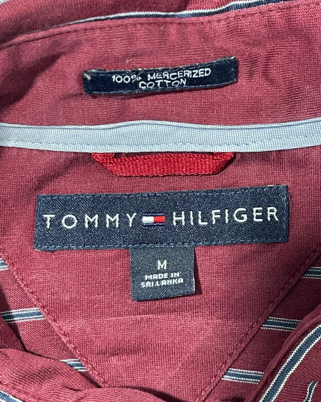Tommy Hilfiger Burgundy Striped Mercerized Cotton Polo Shirt