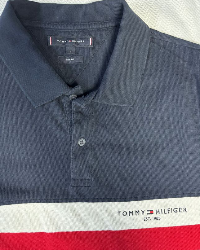 Tommy Hilfiger Navy Blue Colorblock Stripe Polo Shirt