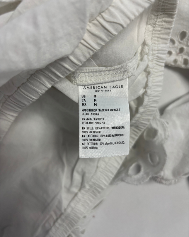 American Eagle White Floral Eyelet Scalloped Hem Blouse