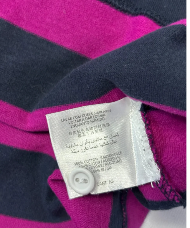 GANT Magenta and Navy Striped Long Sleeve Rugby Polo Shirt